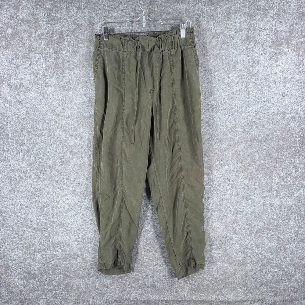 A New Day Womens M Olive Green Lyocell High Rise Paperbag Tapered Pants Tie Belt